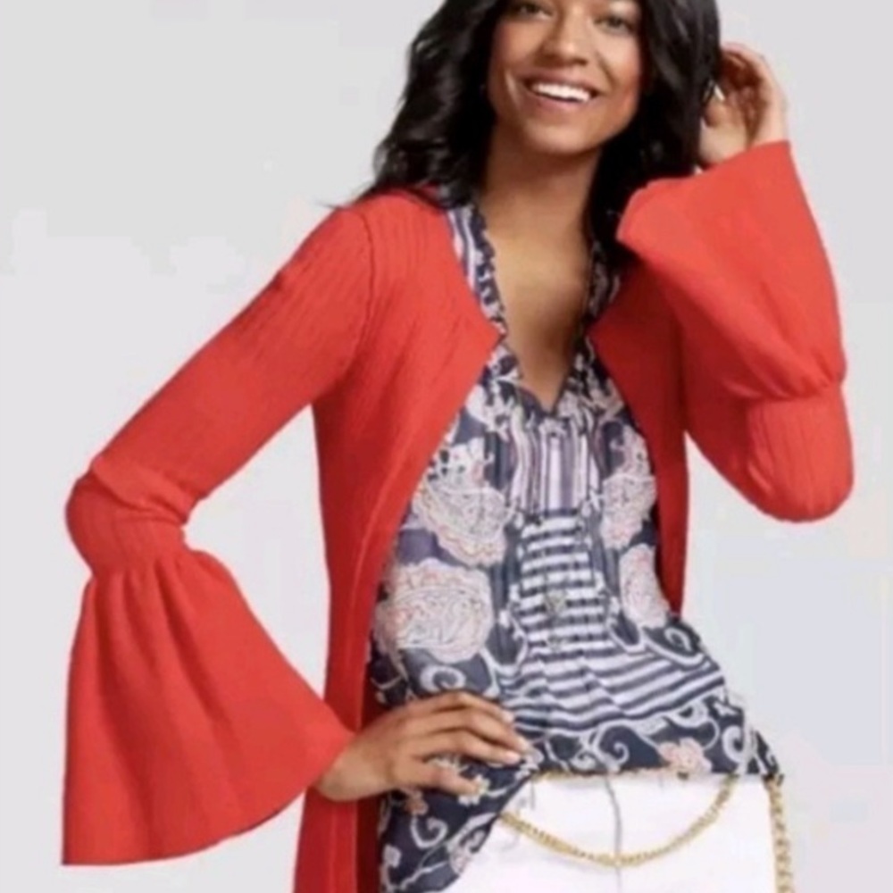 Cabi #5285 Red Cardigan with Bell Sleeves